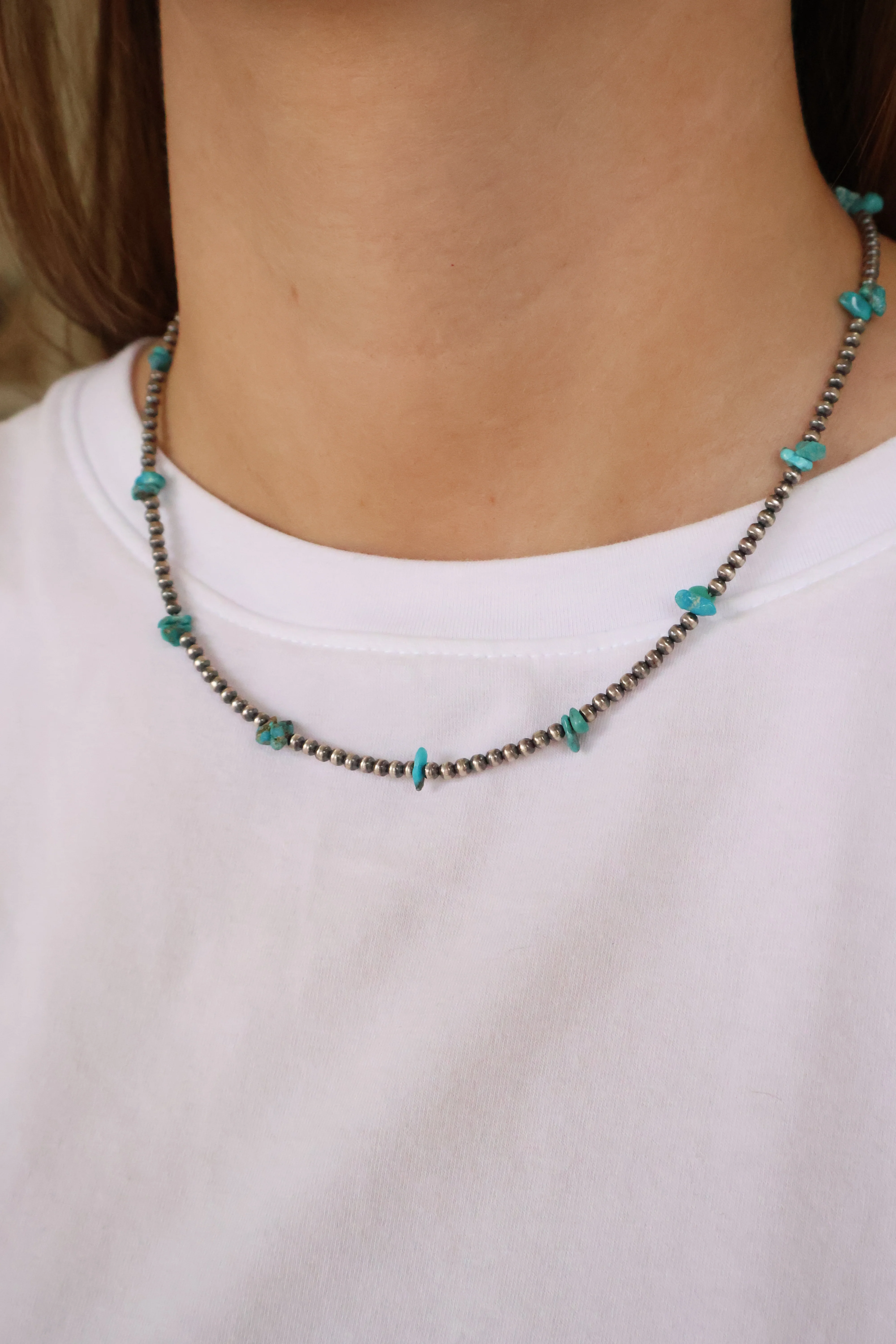 3mm Navajo Pearls- Chip Turquoise (17 3/4") - Image 2