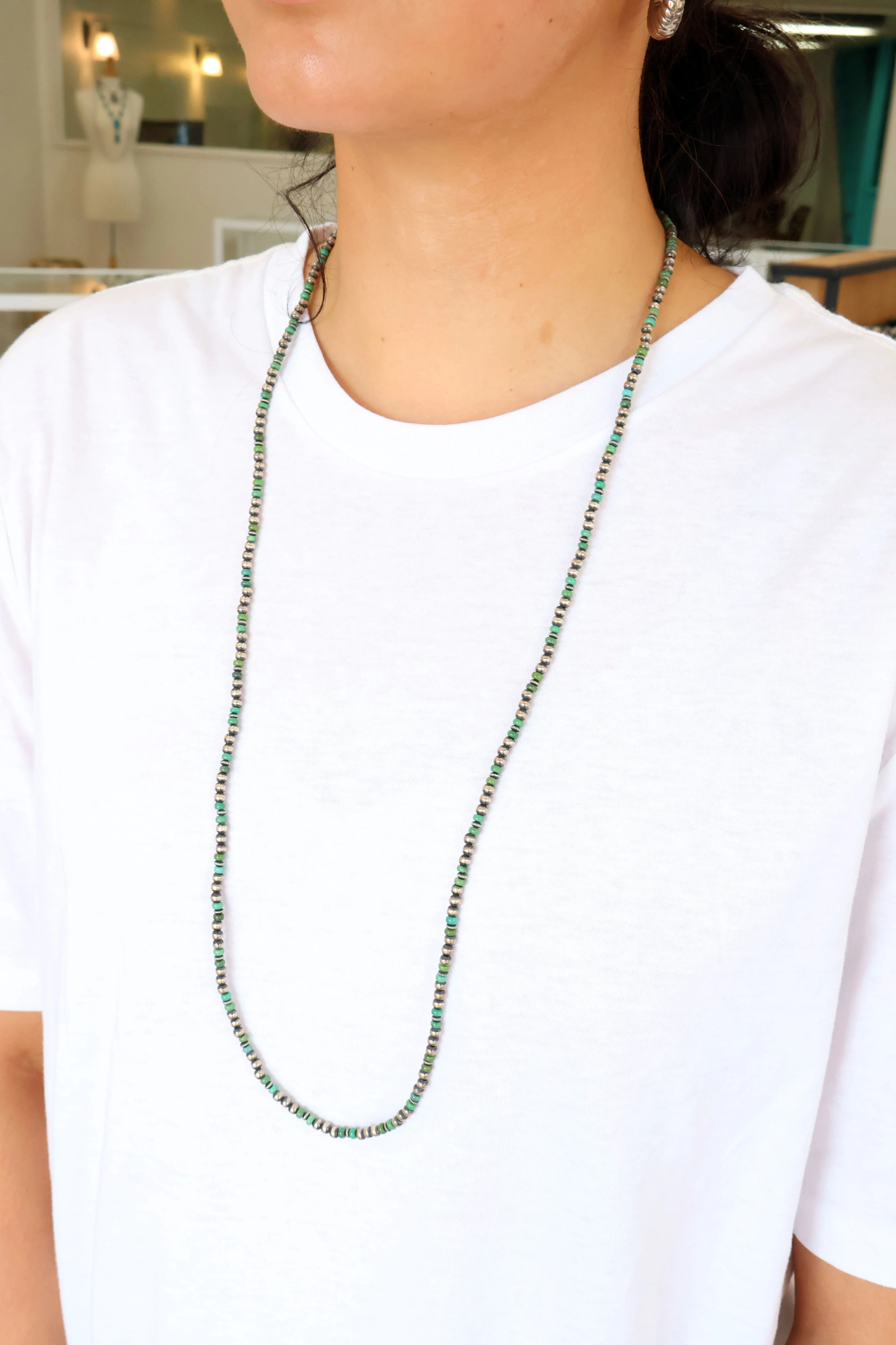 4mm Navajo Pearls - Green Kingman - Image 2