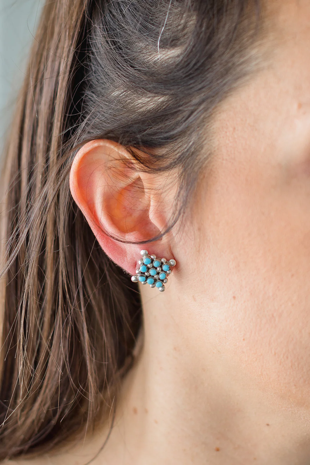 9 Stone Zuni Studs - Turquoise - Image 2