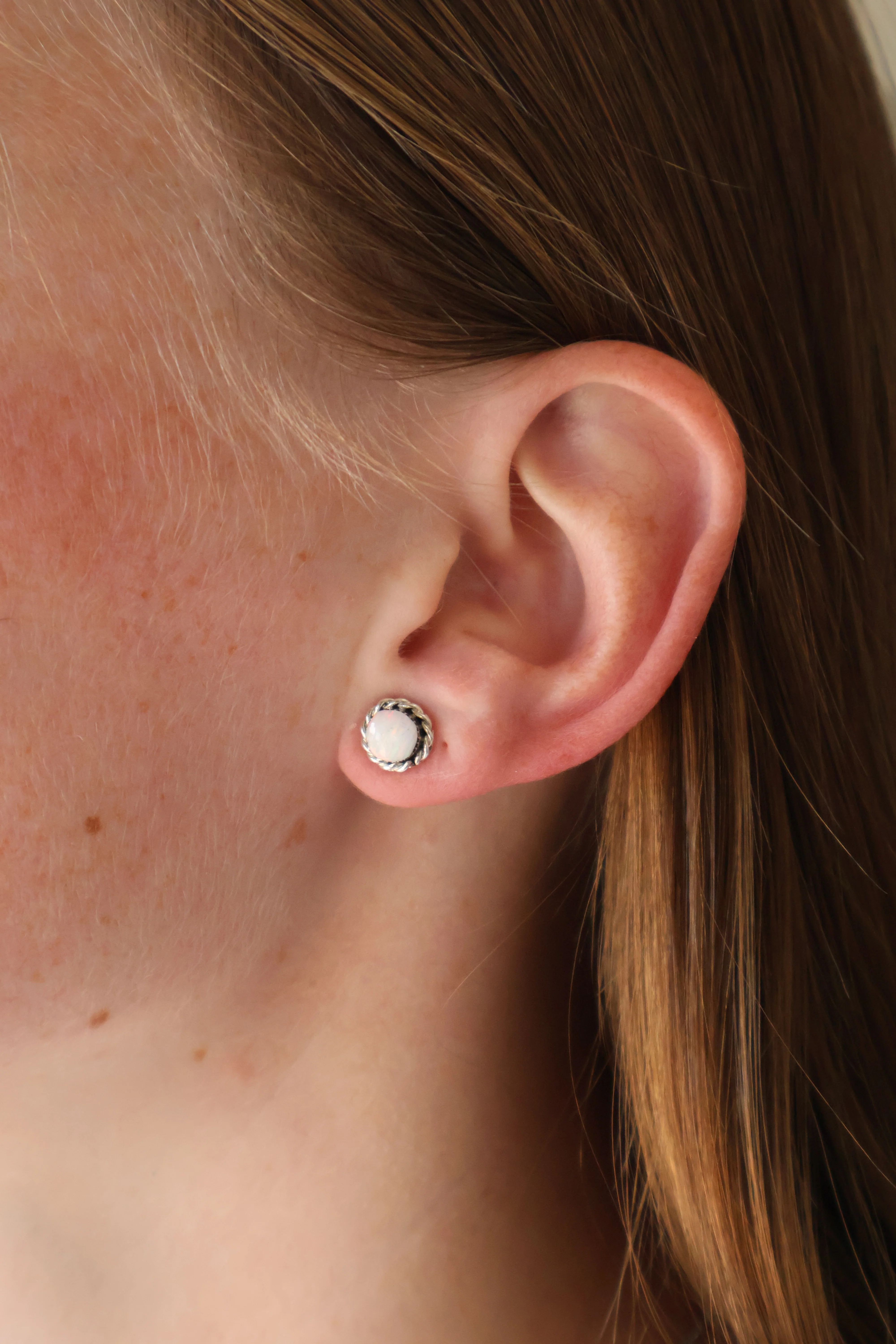 Double Twist Round Studs - White Opal - Image 2