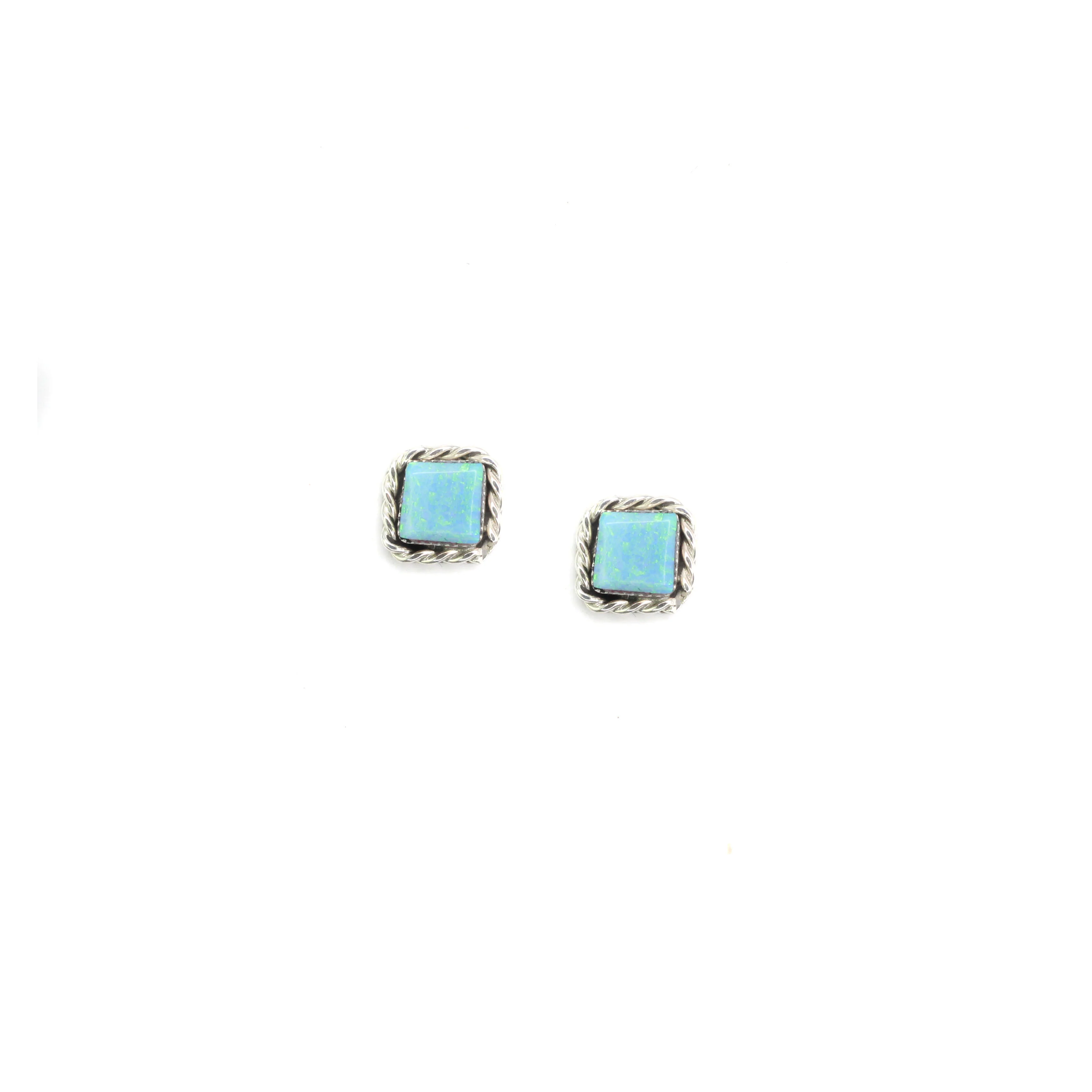Double Twist Square Studs - Blue Opal