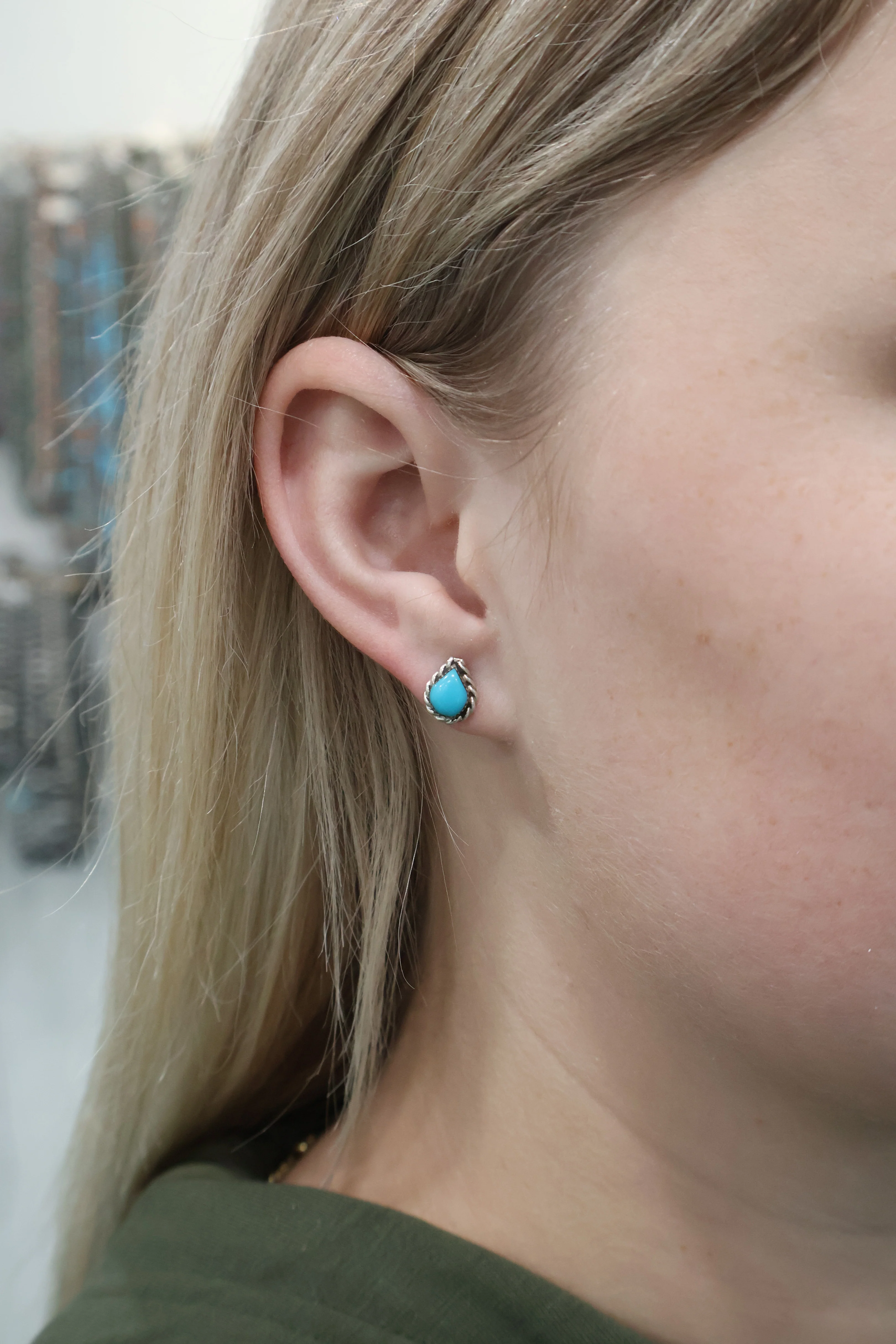 Double Twist Tear Drop Studs - Turquoise - Image 2