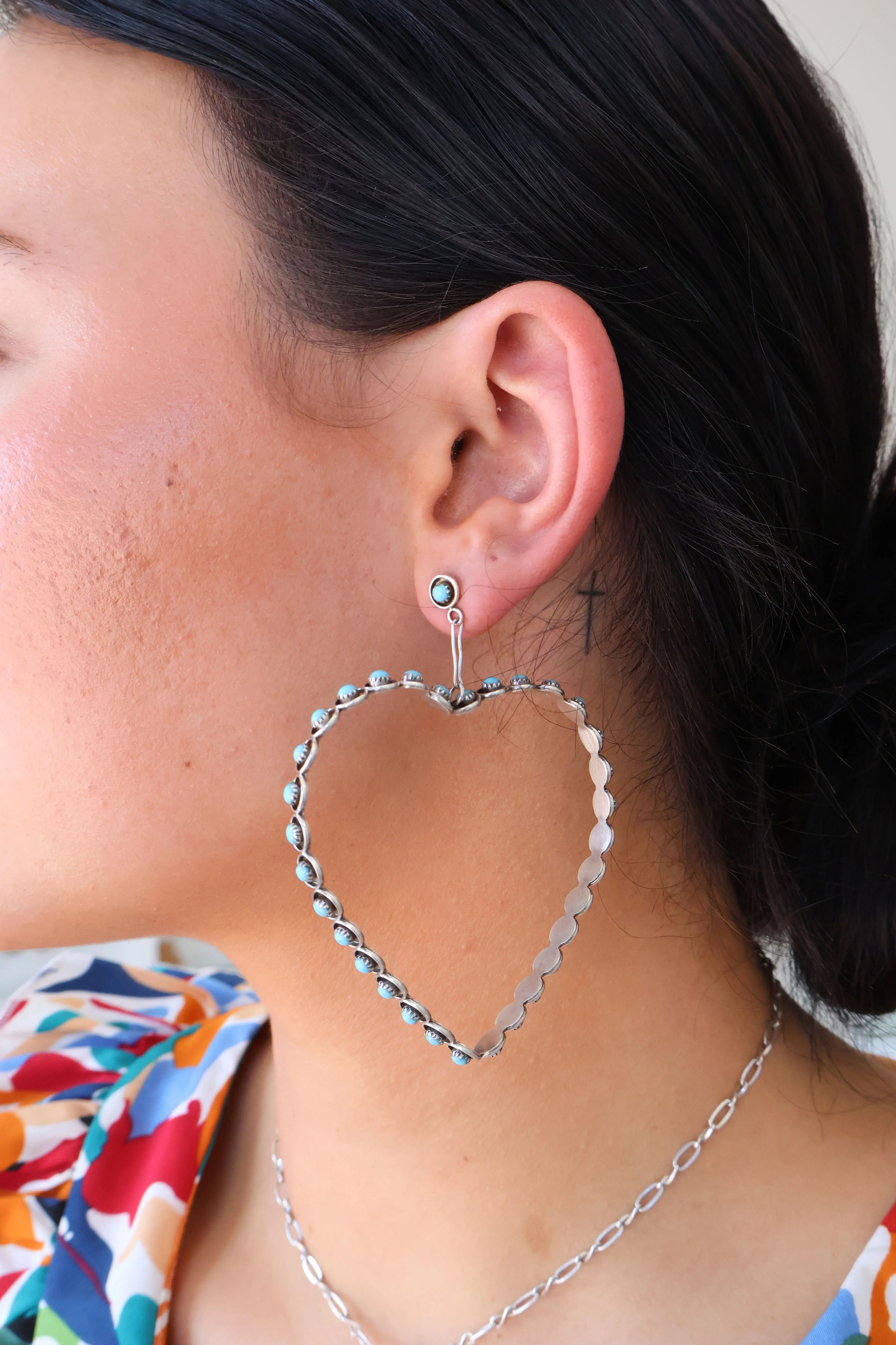 The Post Zuni Heart Hoops-Turquoise: 3 1/4" - Image 2