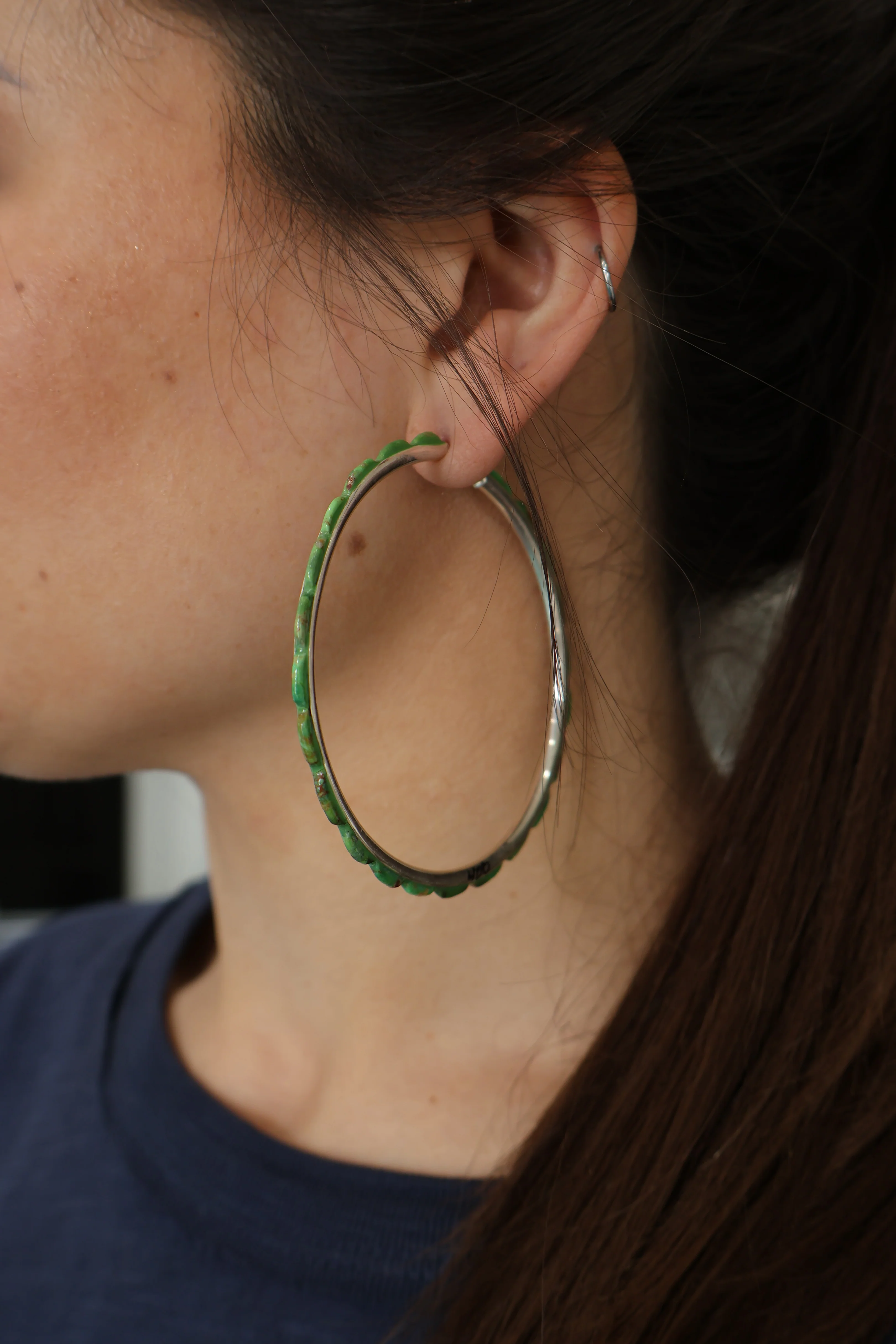 3" Green Turquoise Hoops - Image 2