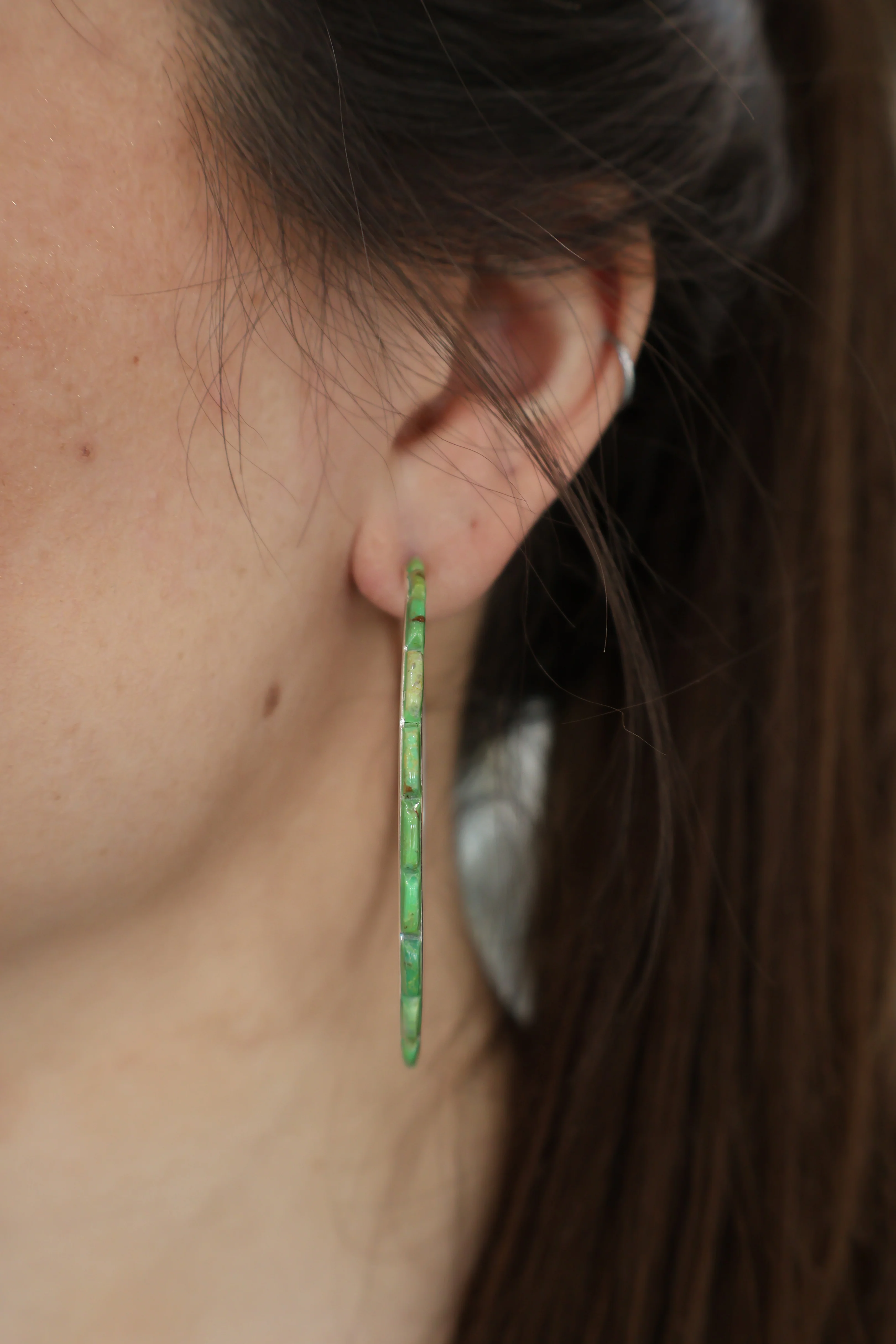 3" Green Turquoise Hoops - Image 3