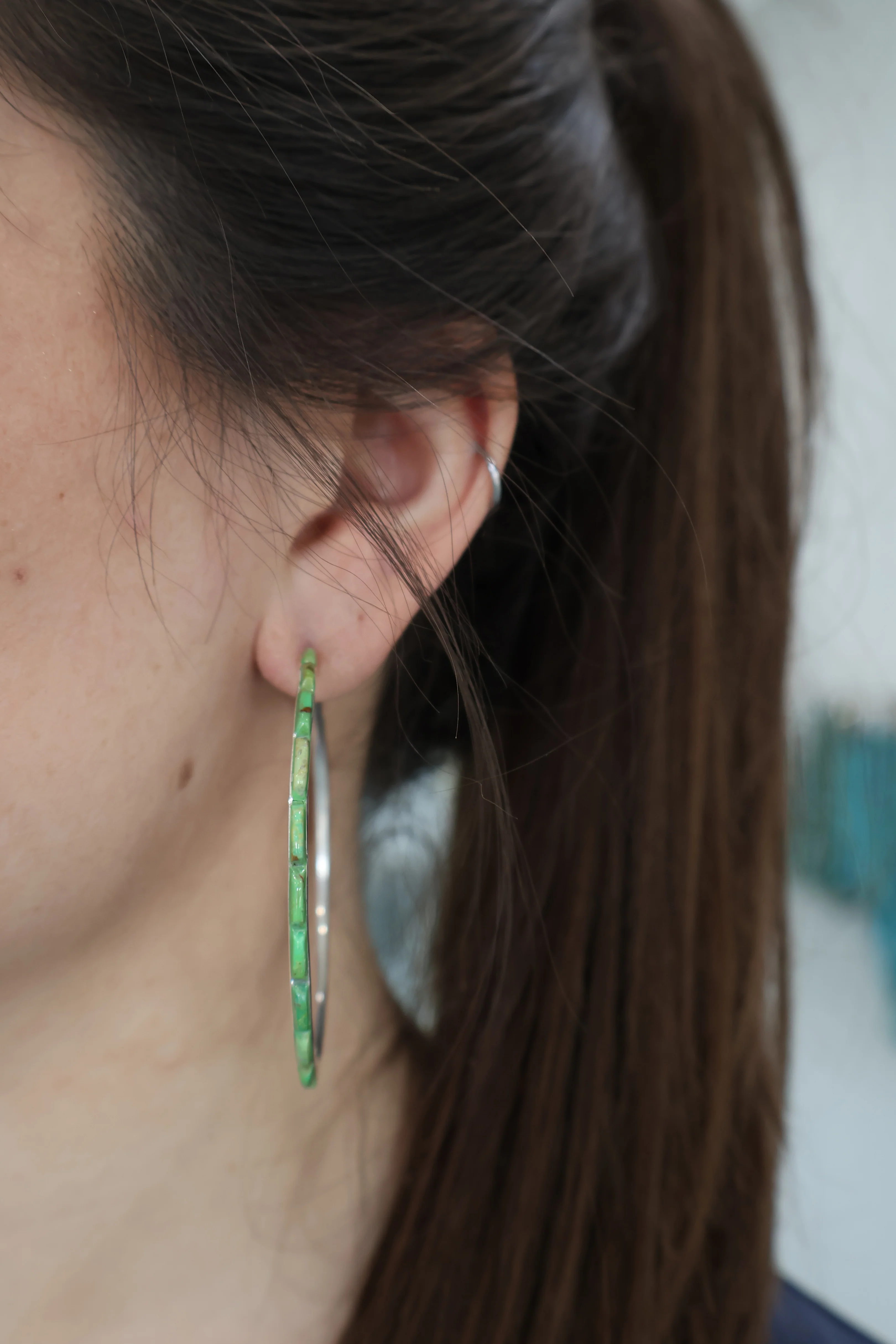2 1/4" Green Turquoise Hoops - Image 3