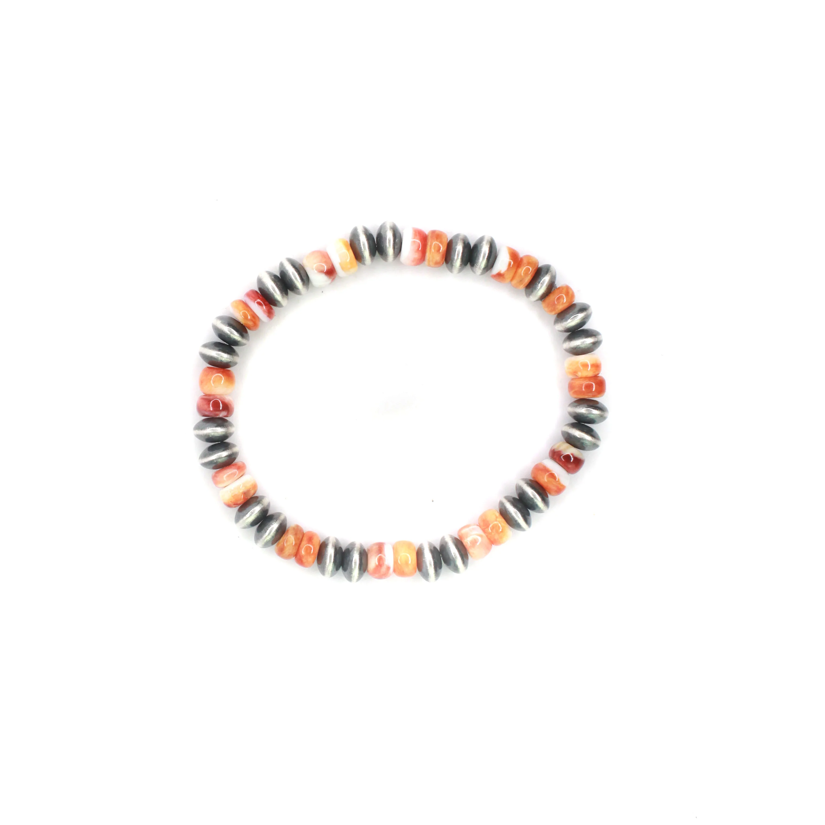 Saucer Stretch Bracelet With Orange Spiny Oyster - 7mm