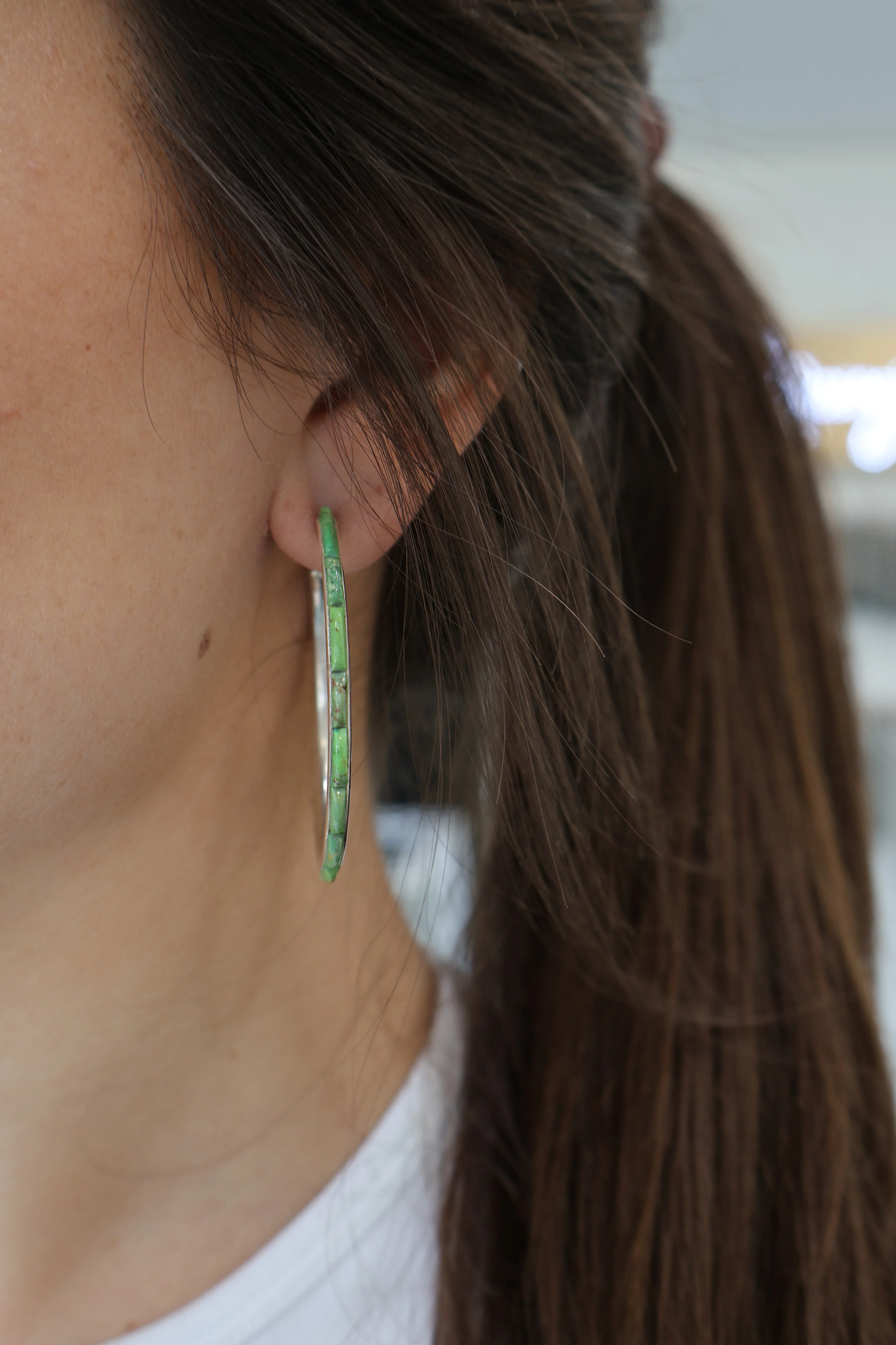 2" Green Turquoise Hoops - Image 2