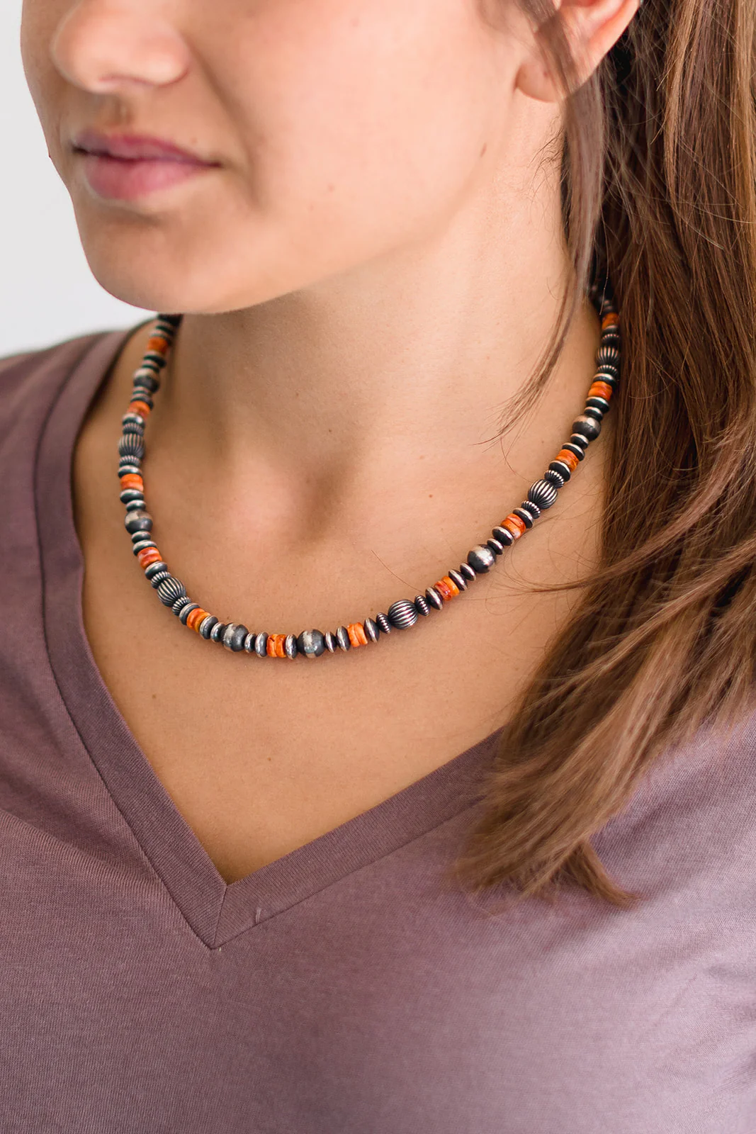 Textured Navajo Pearls - Orange Spiny Oyster (6mm-8mm) - Image 2