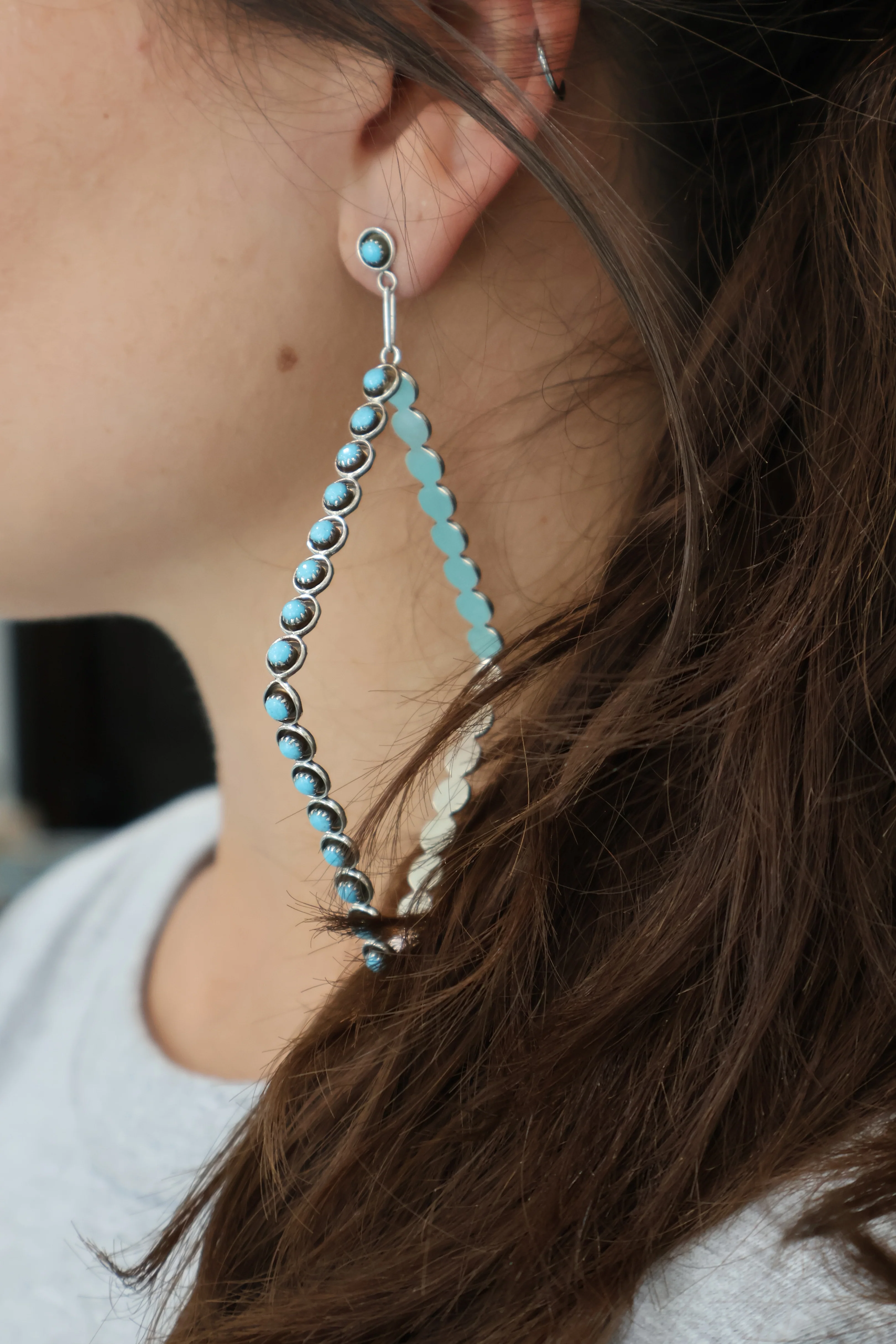 The Post Zuni Diamond Hoops-Turquoise: 4" - Image 2