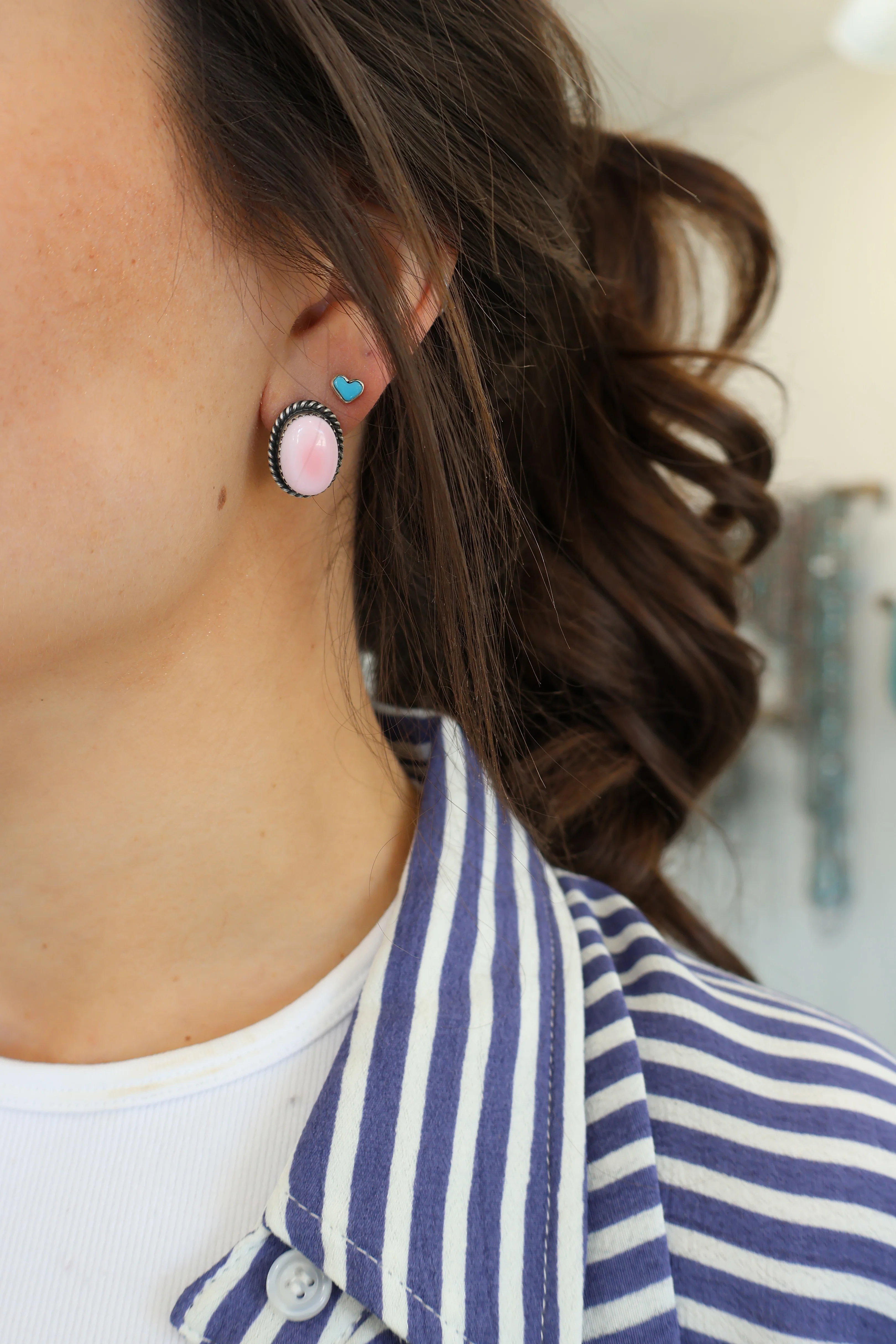 Tiny Heart Studs - Turquoise - Image 2